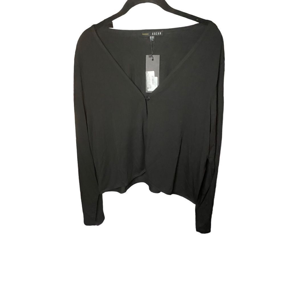 kozan NWT black, one button, long sleeve, open front shrug, size large